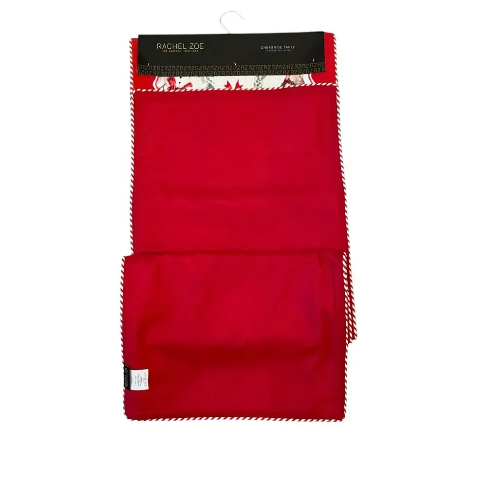 RACHEL ZOE Christmas Table Runner 16x90 Santa Bow Wreath Holiday Red White New